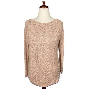Talbots Crewneck Sweater Cable Knit Cotton Size Medium Long Length Classic